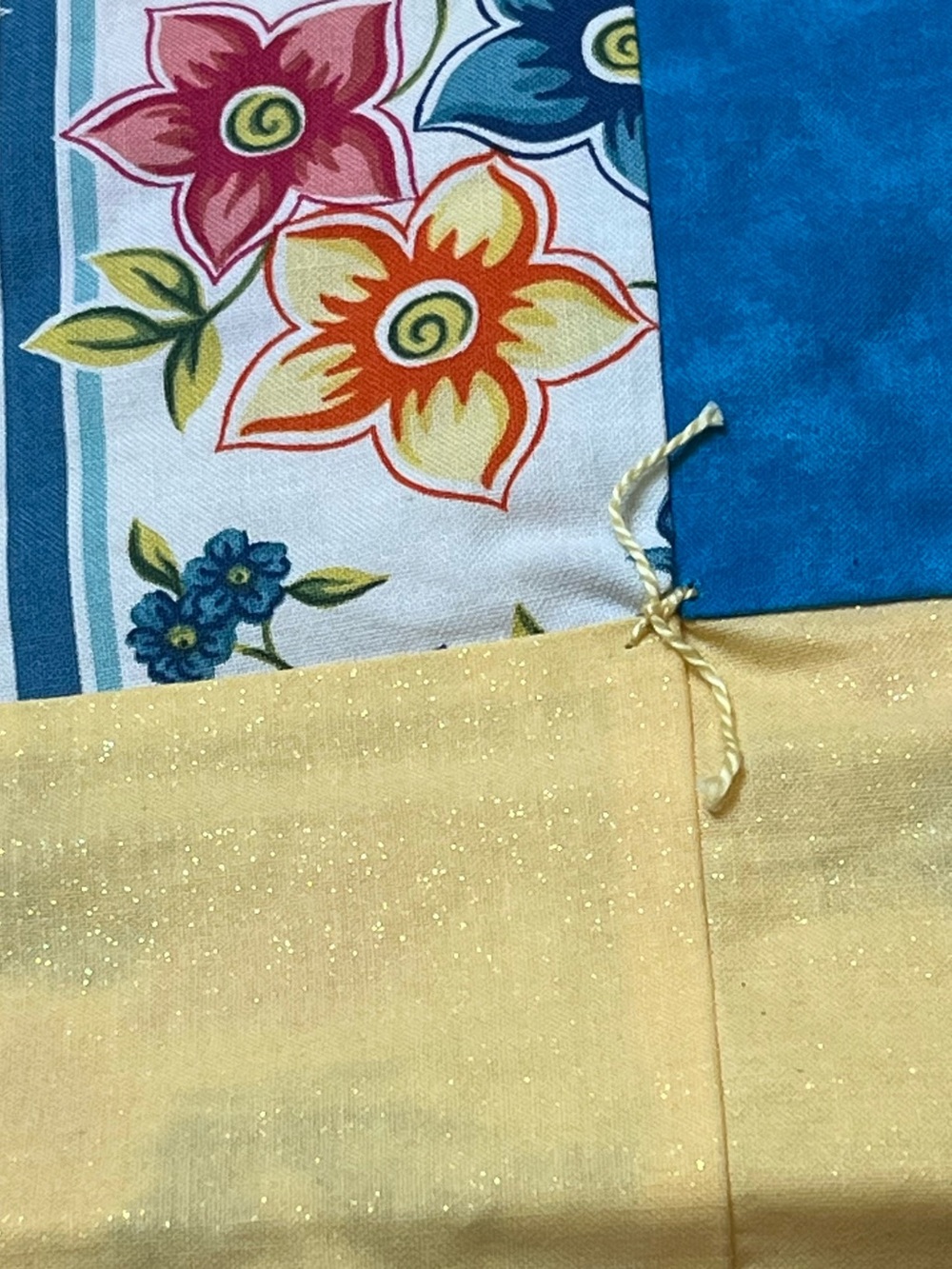 Handmade Patchwork Crib Quilt or Lap Blanket in Blue and Yellow 40” x 57” - Picture 2 of 4